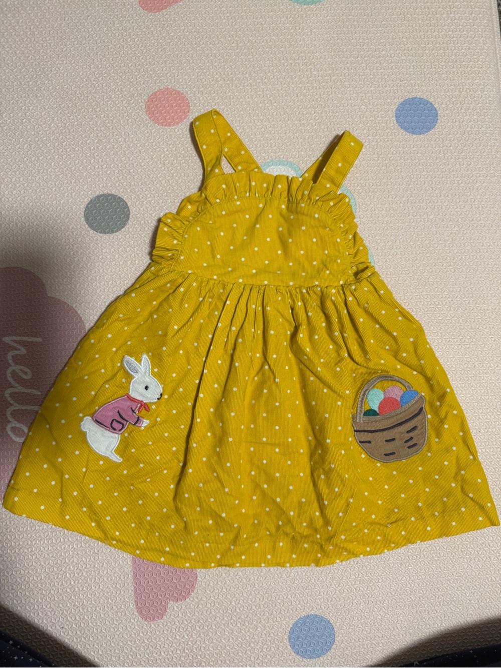 Baby Boden Yellow Polka Dot Corduroy  with Bunny & Basket Appliques